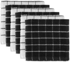 Windowpane Dishcloth Set, 12x12, Black, 6 Piece